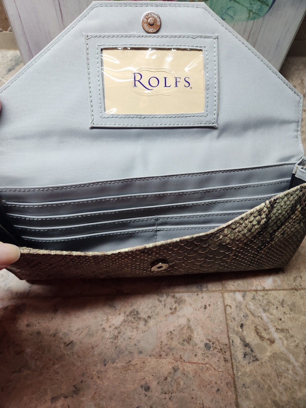 VINTAGE Rolfs Clutch Purse Light Gray Python Embossed Effect - Picture 3 of 5